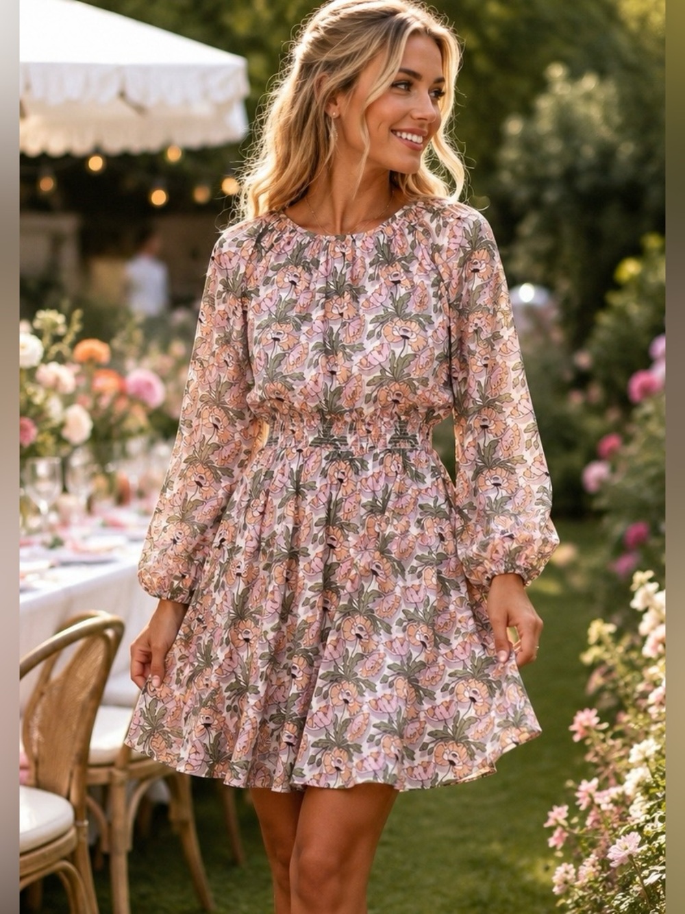 J.Crew Liberty Fabric Floral SmockedMini Dress XXS XS S Long Sleeve Cottagecore